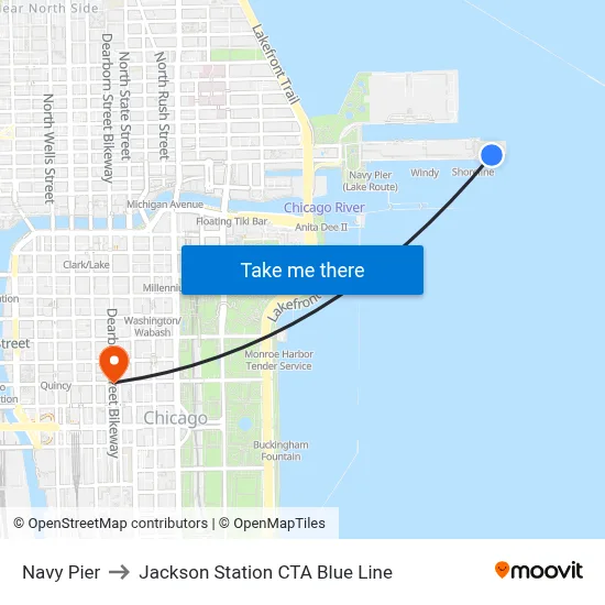 Navy Pier to Jackson Station CTA Blue Line map