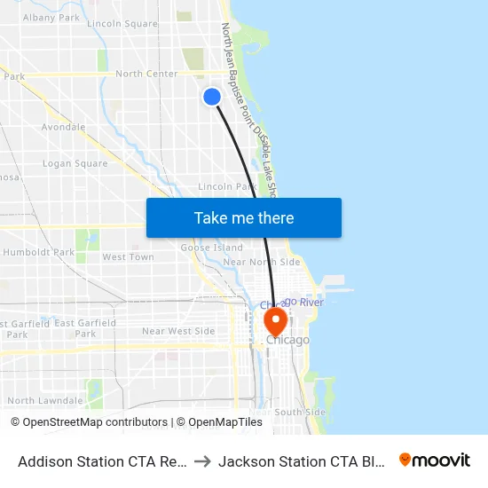 Addison Station CTA Red Line to Jackson Station CTA Blue Line map