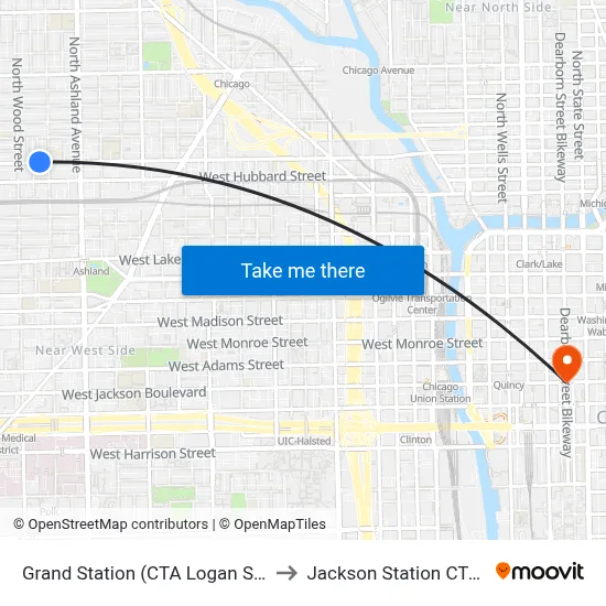 Grand Station (CTA Logan Square branch) to Jackson Station CTA Blue Line map