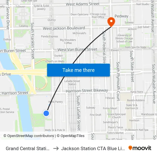 Grand Central Station to Jackson Station CTA Blue Line map
