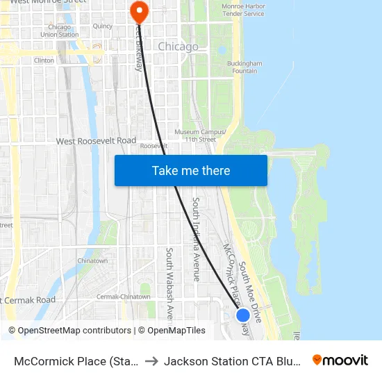McCormick Place (Station) to Jackson Station CTA Blue Line map
