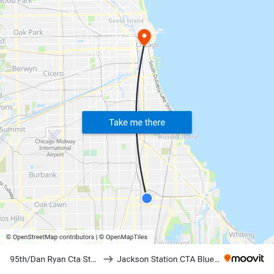 95th/Dan Ryan Cta Station to Jackson Station CTA Blue Line map