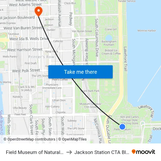 Field Museum of Natural History to Jackson Station CTA Blue Line map