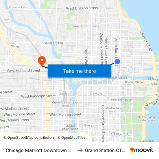 Chicago Marriott Downtown Magnificent Mile to Grand Station CTA Blue Line map