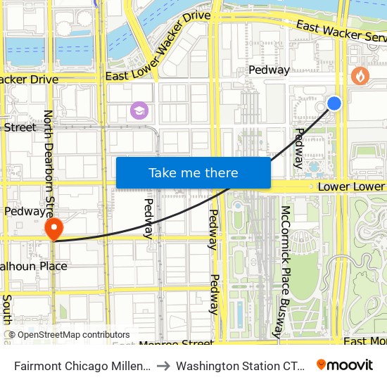 Fairmont Chicago Millennium Park to Washington Station CTA Blue Line map