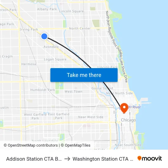 Addison Station CTA Blue Line to Washington Station CTA Blue Line map