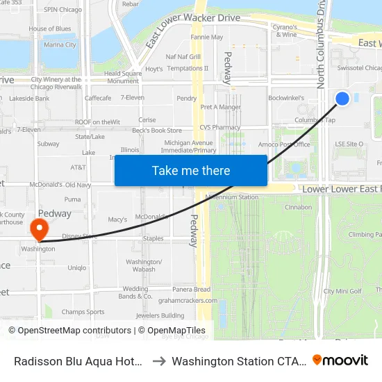 Radisson Blu Aqua Hotel Chicago to Washington Station CTA Blue Line map