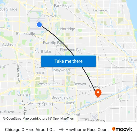 Chicago O Hare Airport ORD to Hawthorne Race Course map