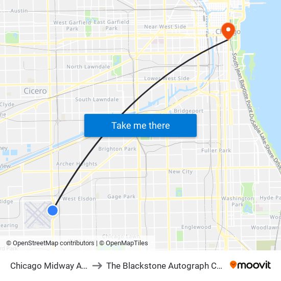 Chicago Midway Airport MDW to The Blackstone Autograph Collection Chicago map