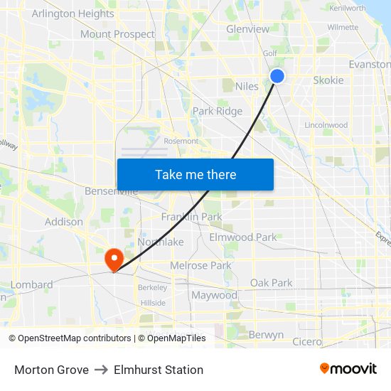 Morton Grove to Elmhurst Station map