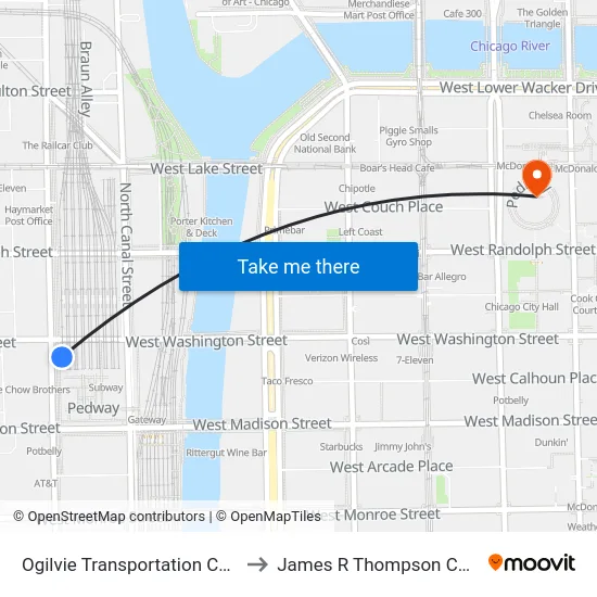 Ogilvie Transportation Center to James R Thompson Center map