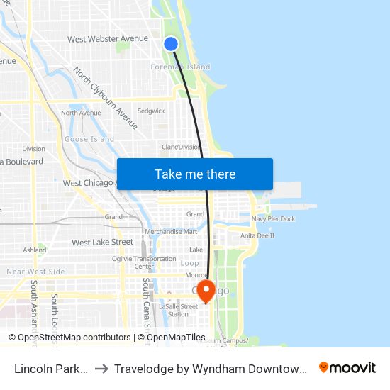 Lincoln Park Zoo to Travelodge by Wyndham Downtown Chicago map