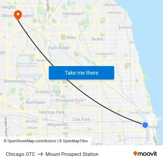 Chicago OTC to Mount Prospect Station map