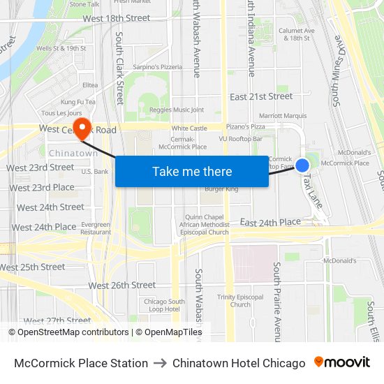 McCormick Place Station to Chinatown Hotel Chicago map