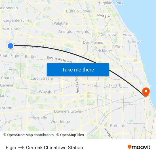 Elgin to Cermak Chinatown Station map