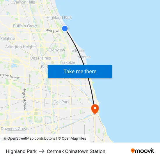 Highland Park to Cermak Chinatown Station map