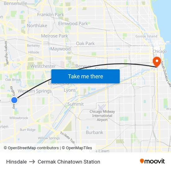 Hinsdale to Cermak Chinatown Station map