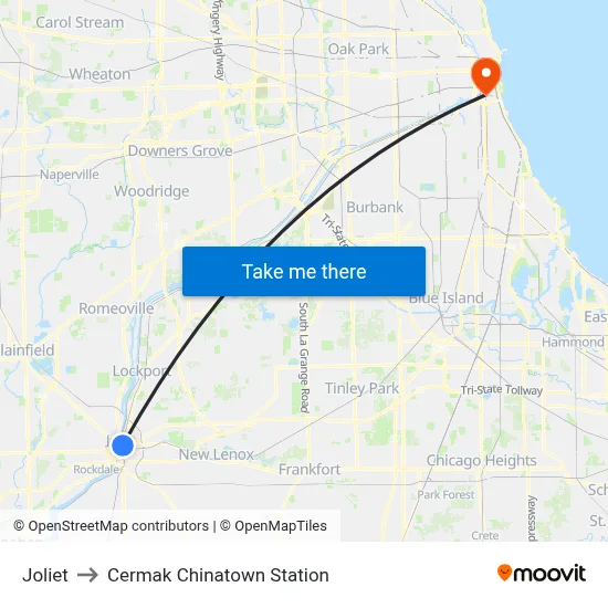 Joliet to Cermak Chinatown Station map