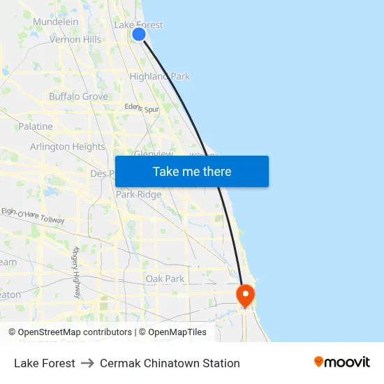 Lake Forest to Cermak Chinatown Station map