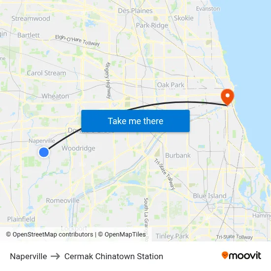 Naperville to Cermak Chinatown Station map