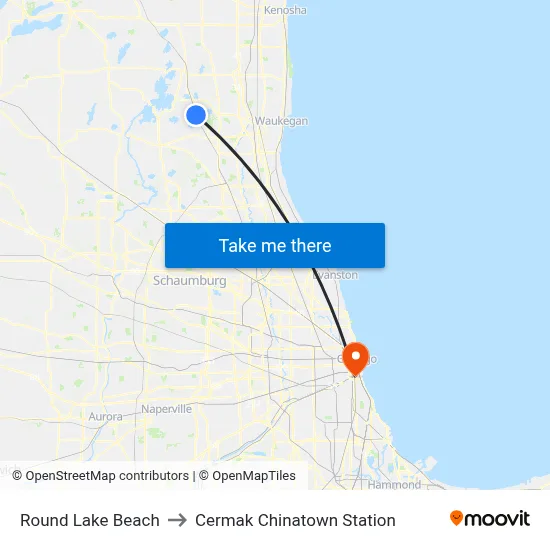 Round Lake Beach to Cermak Chinatown Station map