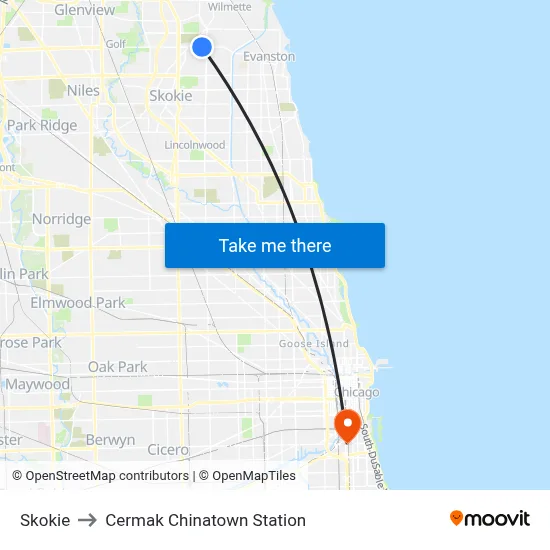 Skokie to Cermak Chinatown Station map