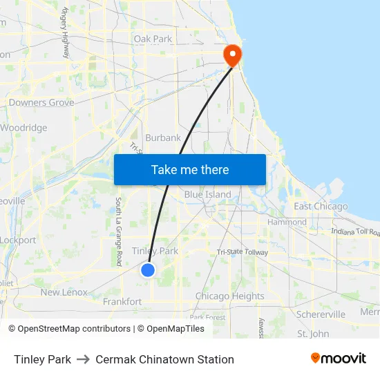 Tinley Park to Cermak Chinatown Station map