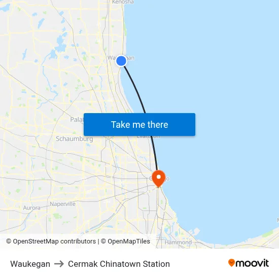 Waukegan to Cermak Chinatown Station map