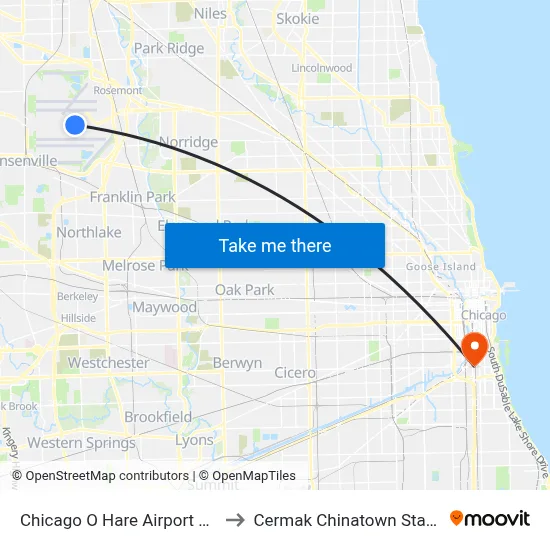 Chicago O Hare Airport ORD to Cermak Chinatown Station map