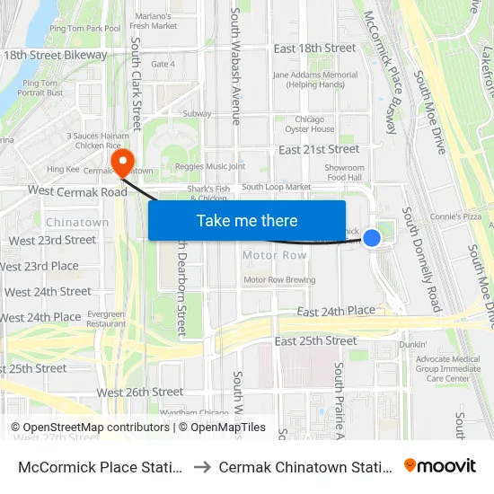 McCormick Place Station to Cermak Chinatown Station map