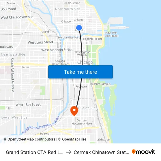 Grand Station CTA Red Line to Cermak Chinatown Station map