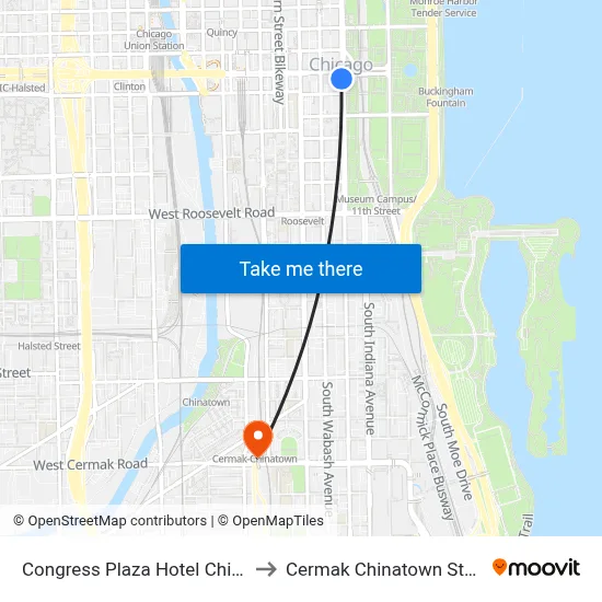 Congress Plaza Hotel Chicago to Cermak Chinatown Station map