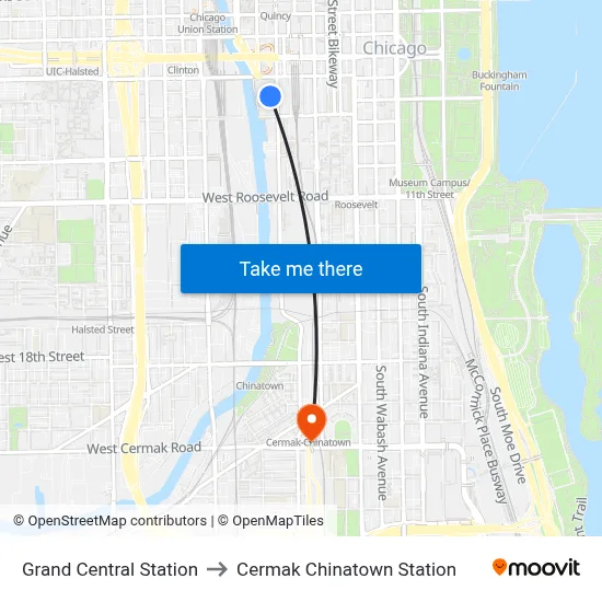 Grand Central Station to Cermak Chinatown Station map