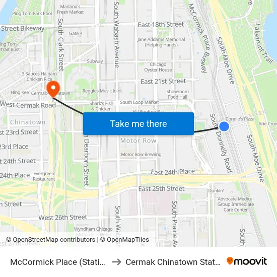 McCormick Place (Station) to Cermak Chinatown Station map