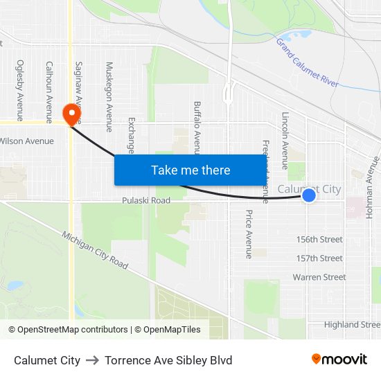 Calumet City to Torrence Ave Sibley Blvd map