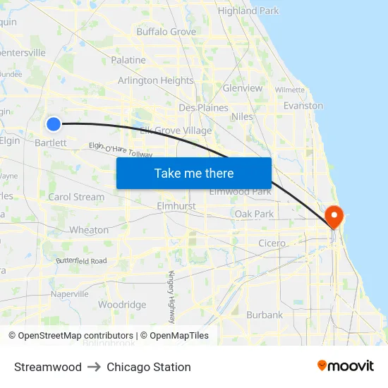 Streamwood to Chicago Station map