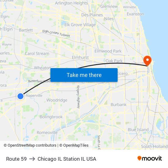 Route 59 to Chicago IL Station IL USA map