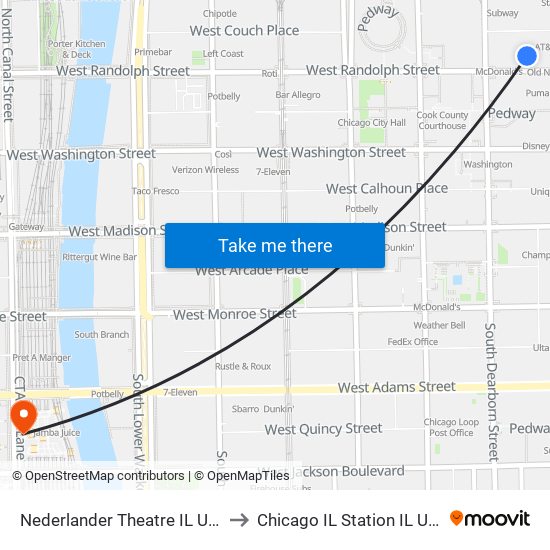 Nederlander Theatre IL USA to Chicago IL Station IL USA map