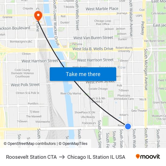 Roosevelt Station CTA to Chicago IL Station IL USA map