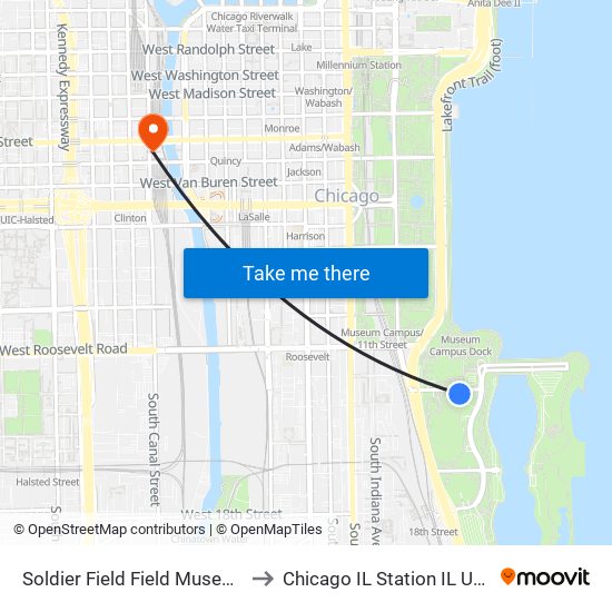Soldier Field Field Museum to Chicago IL Station IL USA map
