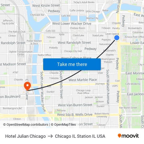 Hotel Julian Chicago to Chicago IL Station IL USA map
