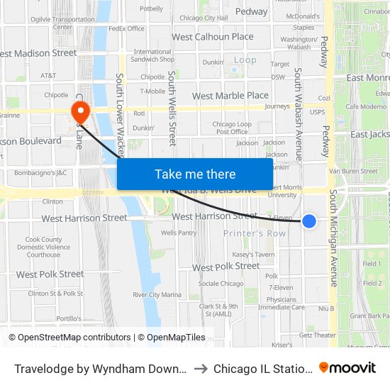 Travelodge by Wyndham Downtown Chicago to Chicago IL Station IL USA map