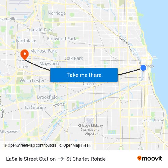 LaSalle Street Station to St Charles Rohde map