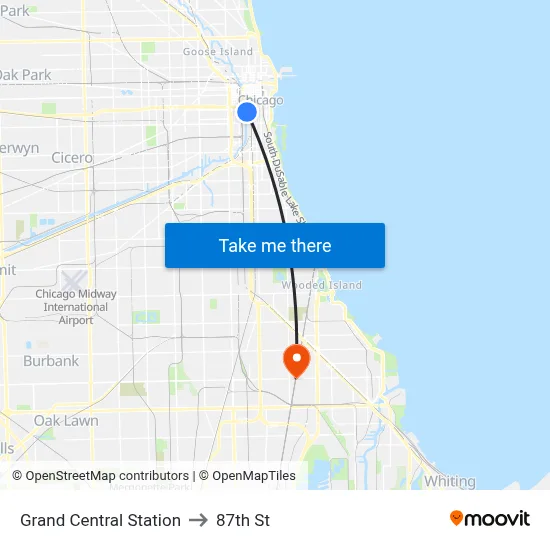 Grand Central Station to 87th St map
