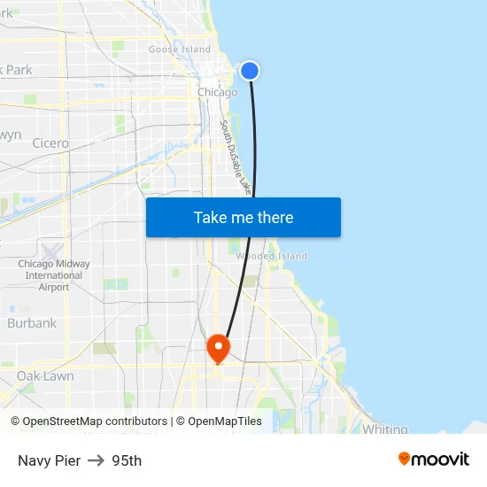 Navy Pier to 95th map