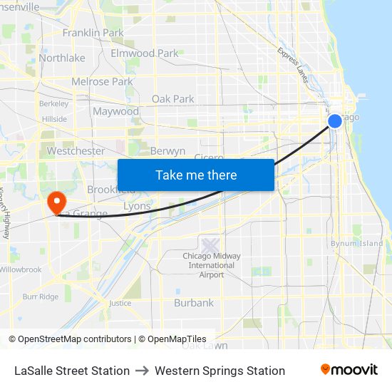 LaSalle Street Station to Western Springs Station map