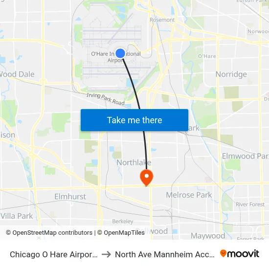 Chicago O Hare Airport ORD to North Ave Mannheim Access Rd map