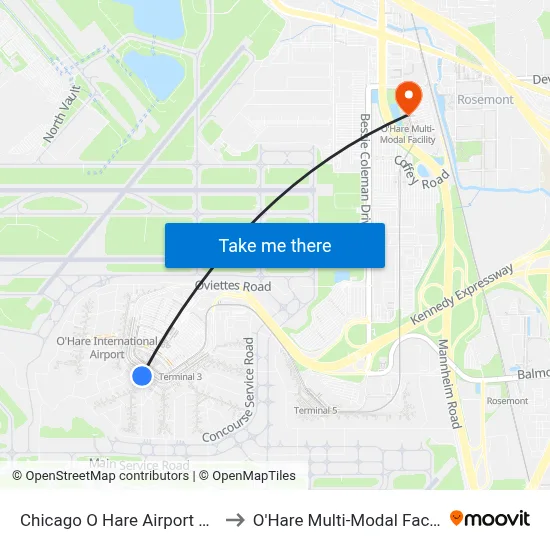Chicago O Hare Airport ORD to O'Hare Multi-Modal Facility map