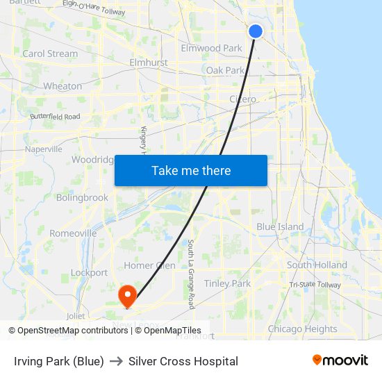 Irving Park (Blue) to Silver Cross Hospital map