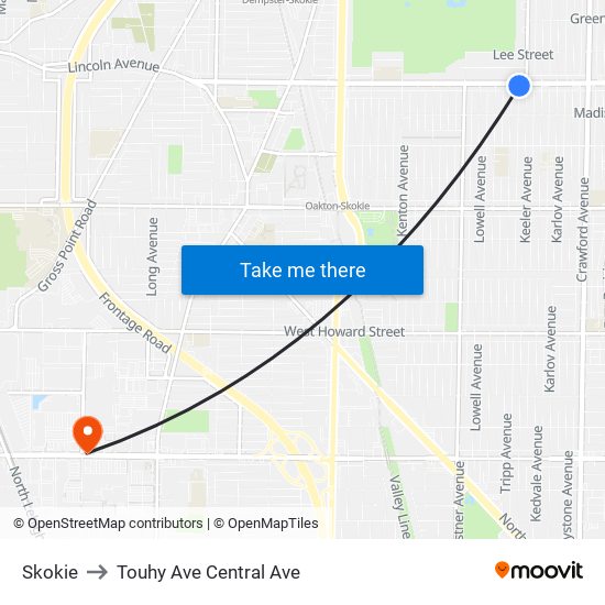 Skokie to Touhy Ave Central Ave map